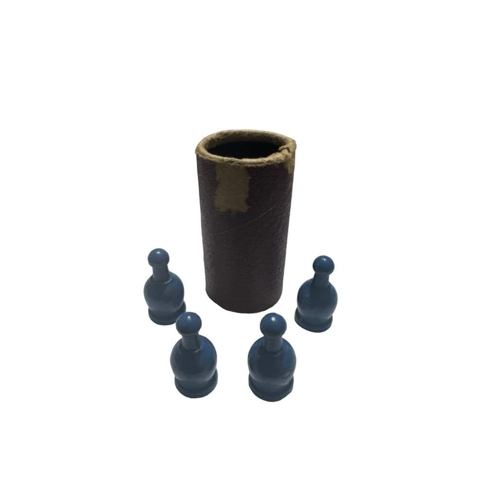 1939 Parcheesi Board Game Men Set of 4 and Shaker Cup  Blue